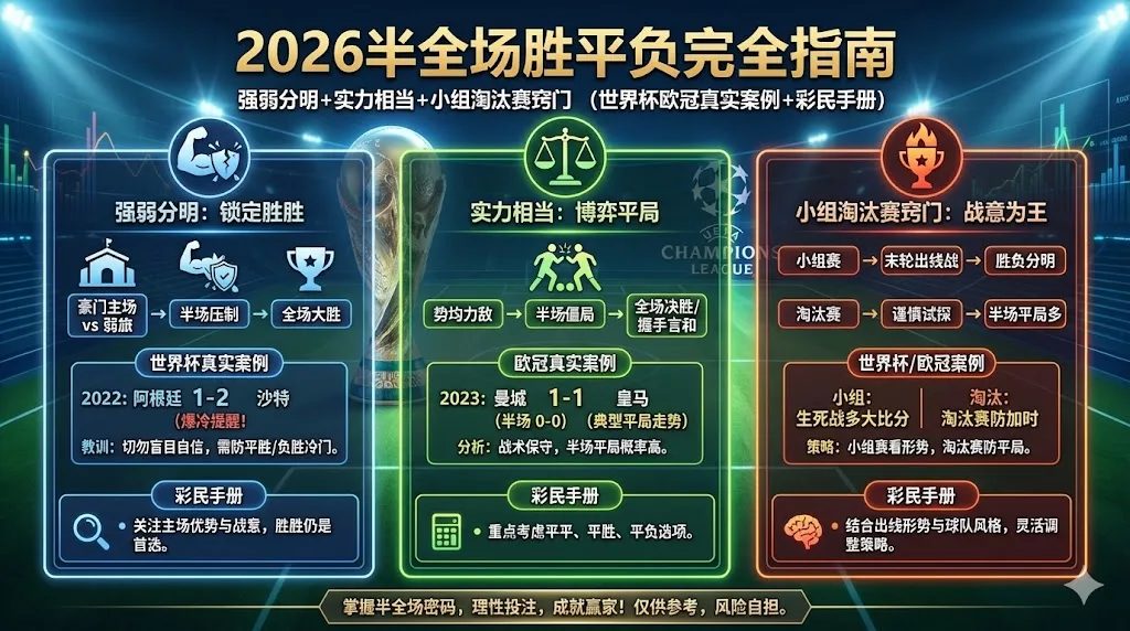 2026半全场胜平负完全指南：强弱分明+实力相当+小组淘汰赛窍门（世界杯欧冠真实案例+彩民手册）
