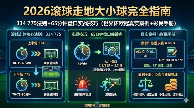 2026滚球走地大小球完全指南：334 775法则+65分钟盘口实战技巧（世界杯欧冠真实案例+彩民手册）