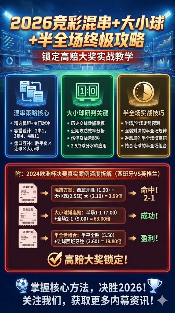 2026竞彩混串+大小球+半全场终极攻略：锁定高赔大奖实战教学（附欧洲杯决赛真实案例）