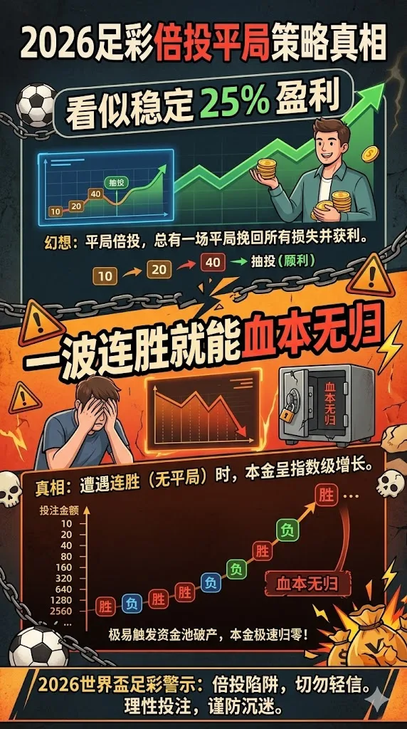 2026足彩倍投平局策略真相：看似稳定25%盈利，实际一波连胜就能血本无归