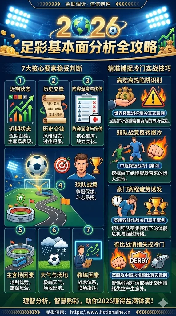 2026足彩基本面分析全攻略：7大核心要素稳妥判断 + 精准捕捉冷门实战技巧（世界杯欧洲杯英超中超真实案例）
