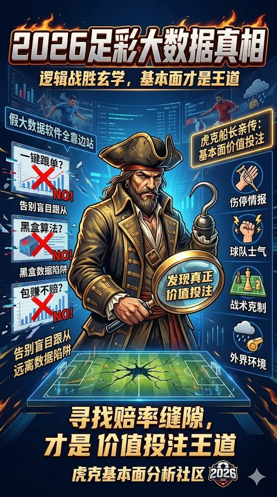 2026足彩大数据真相：虎克船长亲传基本面才是真正价值投注王道，假大数据软件全靠边站
