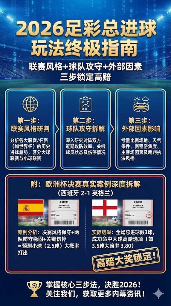 2026足彩总进球玩法终极指南：联赛风格+球队攻守+外部因素三步锁定高赔（附欧洲杯决赛真实案例）