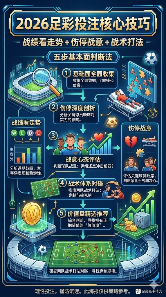 2026足彩投注核心技巧：战绩看走势 + 伤停战意 + 战术打法，五步基本面判断法让你稳赢价值盘