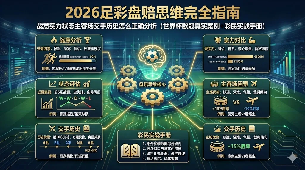 2026足彩盘赔思维完全指南：战意实力状态主客场交手历史怎么正确分析（世界杯欧冠真实案例+彩民实战手册）