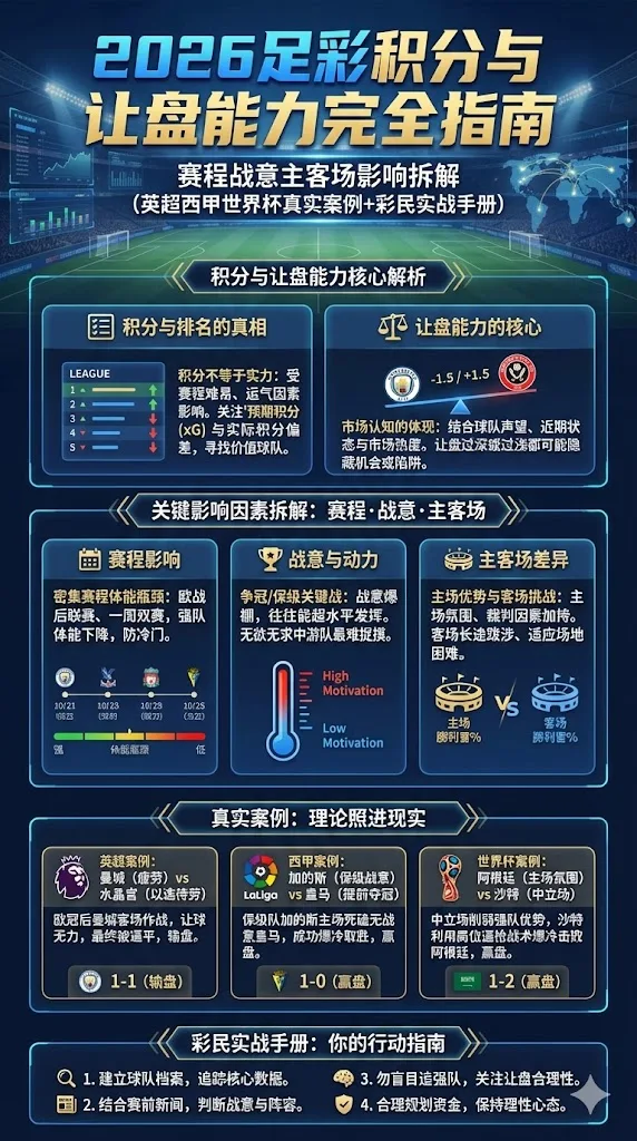 2026足彩积分与让盘能力完全指南：赛程战意主客场影响拆解（英超西甲世界杯真实案例+彩民实战手册）
