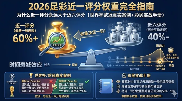 2026足彩近一评分权重完全指南：为什么近一评分永远大于近六评分（世界杯欧冠真实案例+彩民实战手册）