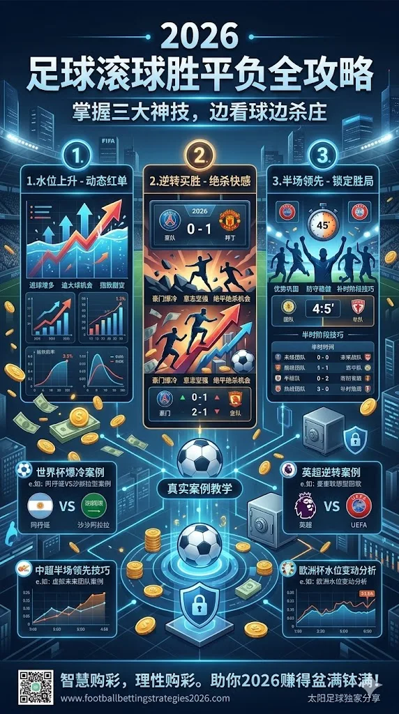 2026足球滚球胜平负全攻略：水位上升、逆转买胜、半场领先三大神技，边看球边杀庄（世界杯欧洲杯英超中超真实案例教学）
