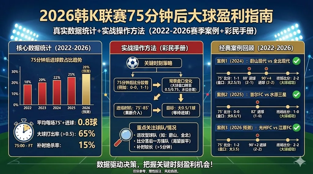 2026韩K联赛75分钟后大球盈利指南：真实数据统计+实战操作方法（2022-2026赛季案例+彩民手册）