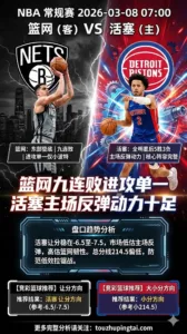 NBA常规赛 篮网 vs 活塞 篮网9连败进攻单一 活塞反弹动力十足 主队让分价值更高