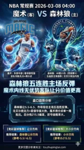 NBA常规赛 魔术 vs 森林狼 森林狼五连胜主场反弹 魔术内线无优势客队让分价值更高
