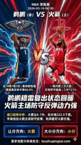 NBA常规赛 鹈鹕 vs 火箭 火箭主场防守反弹动力强 鹈鹕穆雷复出状态回暖 客队受让价值更高
