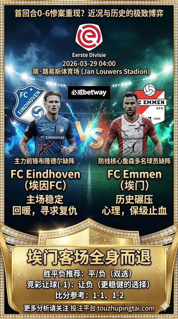 荷乙前瞻 埃因FC VS埃门：首回合0-6惨案重现？近况与历史的极致博弈