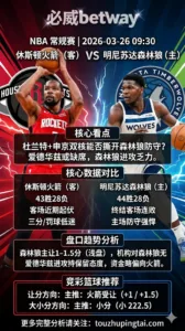 NBA常规赛 火箭 vs 森林狼 爱德华兹持续缺阵森林狼进攻乏力 火箭客场有望搏击浅盘