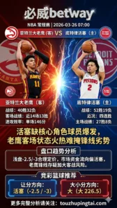 NBA常规赛 老鹰 vs 活塞 活塞四连胜角色球员爆发主场浅盘更稳 老鹰客场火热状态难掩锋线劣势
