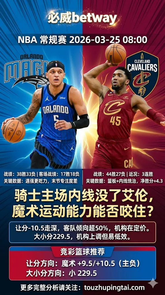 NBA常规赛 魔术 vs 骑士 骑士让分走深艾伦缺阵拖累 魔术客场+分保值空间大