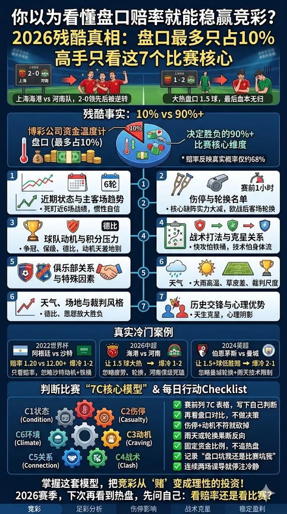 你以为看懂盘口赔率就能稳赢竞彩？2026残酷真相：盘口最多只占10%，高手只看这7个比赛核心