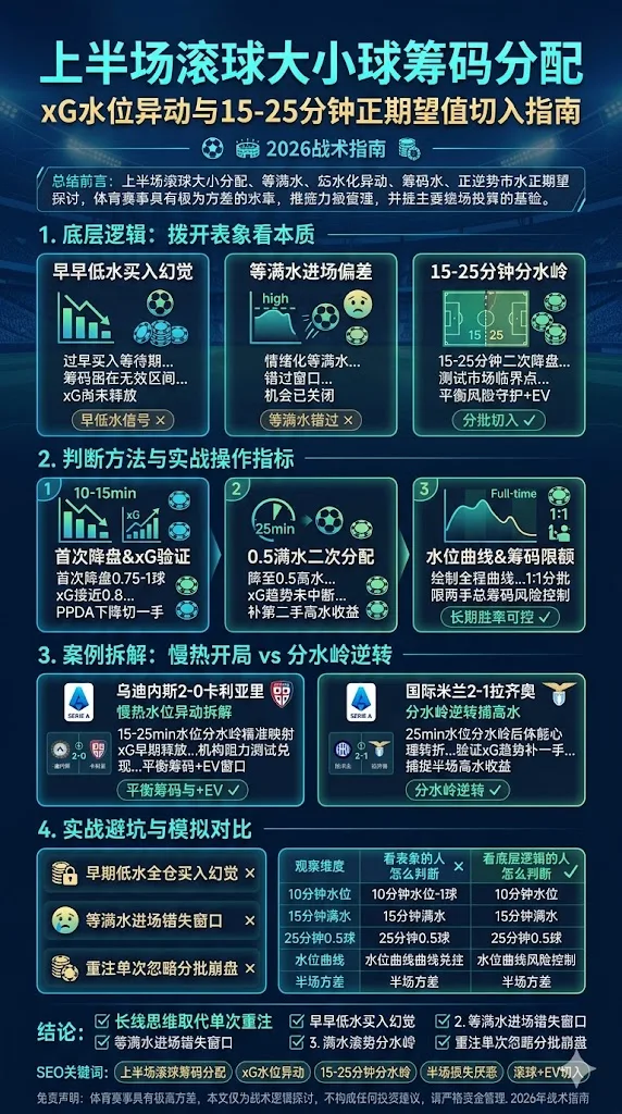 上半场滚球大小球筹码分配：xG水位异动与15-25分钟正期望值切入指南