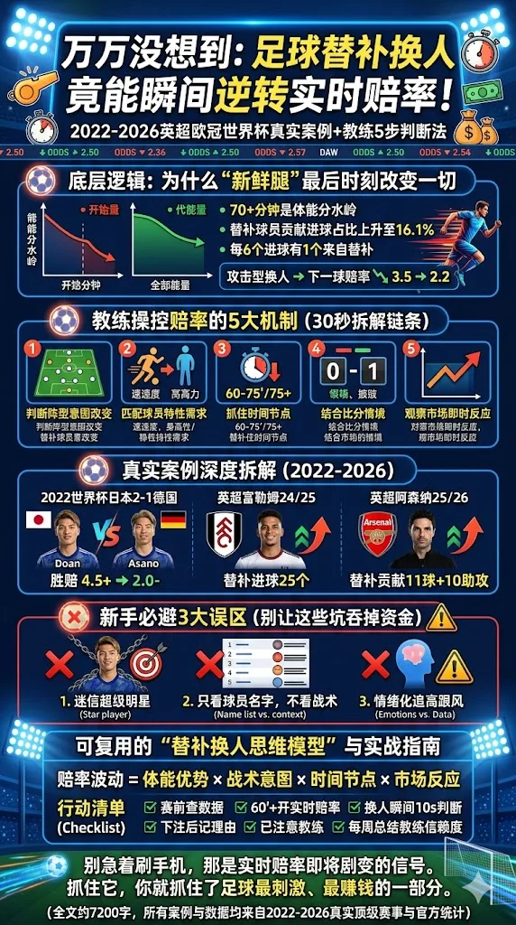万万没想到：足球替补换人竟能瞬间逆转实时赔率！2022-2026英超欧冠世界杯真实案例+教练5步判断法