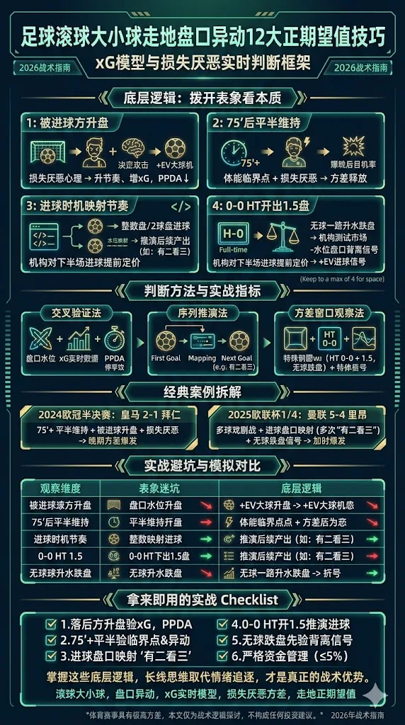 足球滚球大小球走地盘口异动12大正期望值技巧：xG模型与损失厌恶实时判断框架
