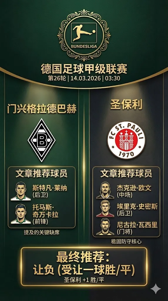 德甲 门兴格拉德巴赫VS圣保利：门兴锋线大将伤停，圣保利筑起铁壳防线力争抢分