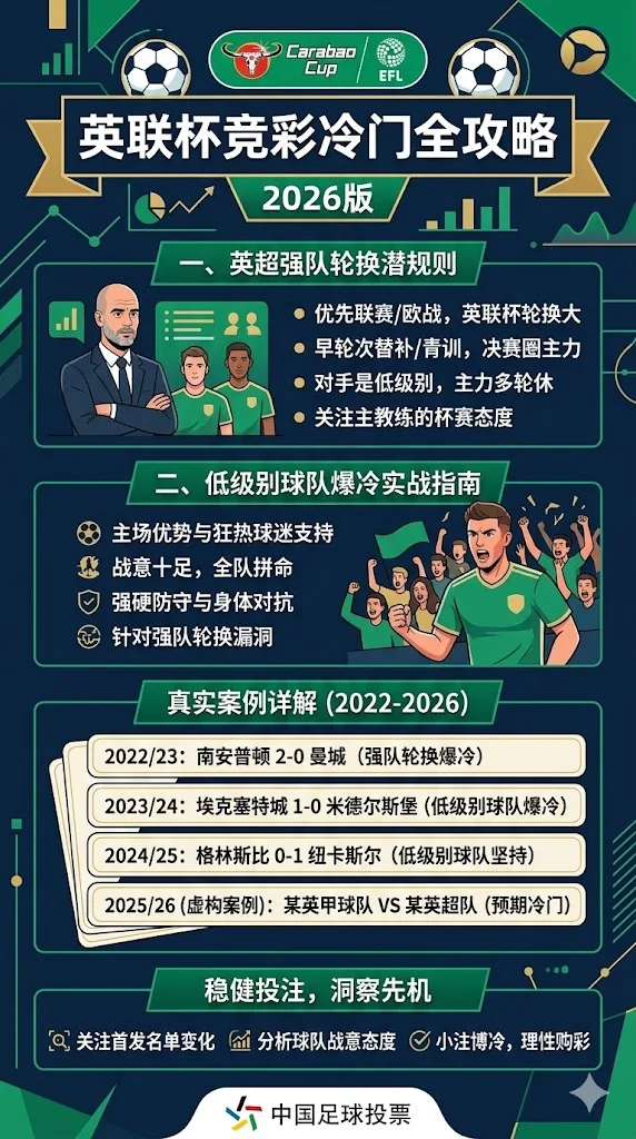 英联杯竞彩冷门全攻略2026版：英超强队轮换潜规则+低级别球队爆冷实战指南（2022-2026真实案例详解）