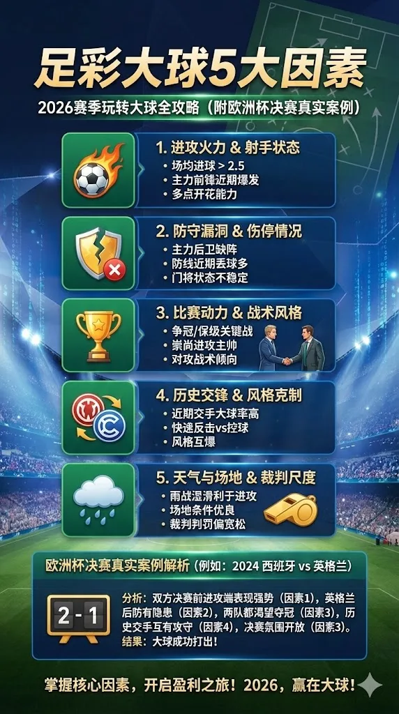 足彩 大球5大因素 2026赛季玩转大球全攻略（附欧洲杯决赛真实案例）