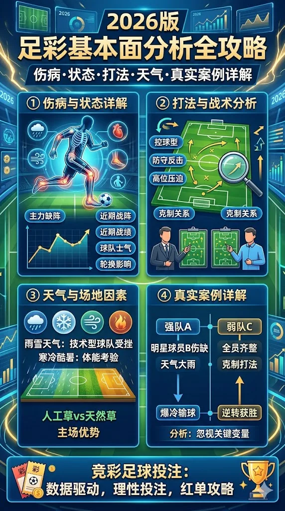足彩基本面分析全攻略2026版：伤病状态打法天气真实案例详解 竞彩足球投注怎么玩才能稳赢大奖