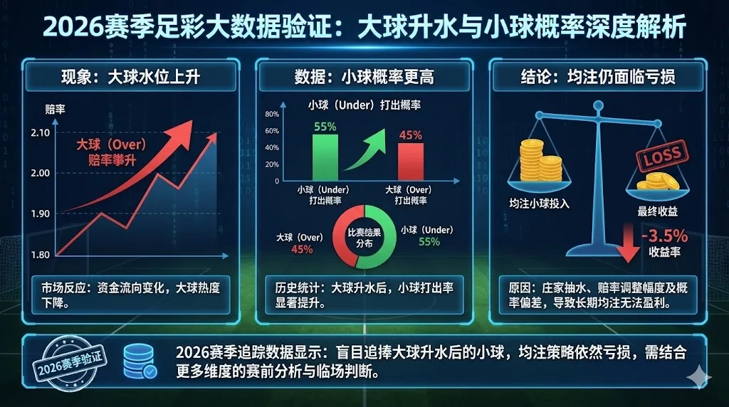 足彩大数据 大球升水后小球概率更高 但均注仍亏损 2026赛季验证