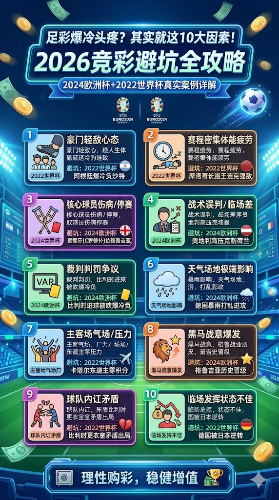 足彩爆冷头疼？其实就这10大因素！2026竞彩避坑全攻略（2024欧洲杯+2022世界杯真实案例详解）