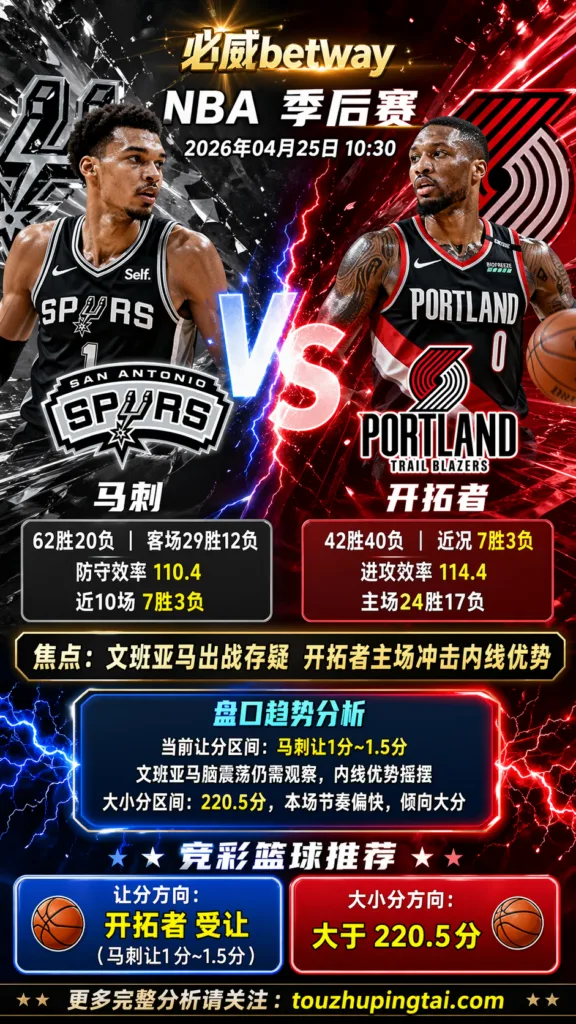 NBA季后赛 开拓者 vs 马刺 开拓者主场有望借伤停与内线优势占据主动