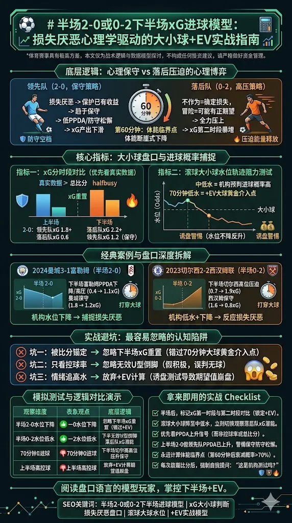 半场2-0或0-2下半场xG进球模型：损失厌恶心理学驱动的大小球+EV实战指南