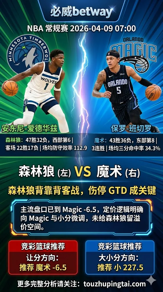 NBA常规赛 Timberwolves vs Magic 魔术主场与赛程优势更清晰