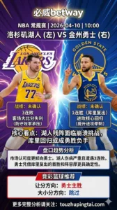 NBA常规赛 湖人 vs 勇士 伤停与赛程压力下让分更偏向勇士