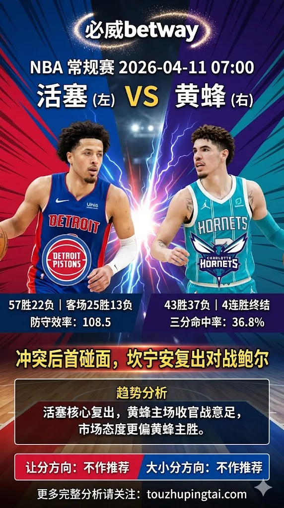 NBA常规赛 活塞 vs 黄蜂 黄蜂主场战意与情绪面更值得高看