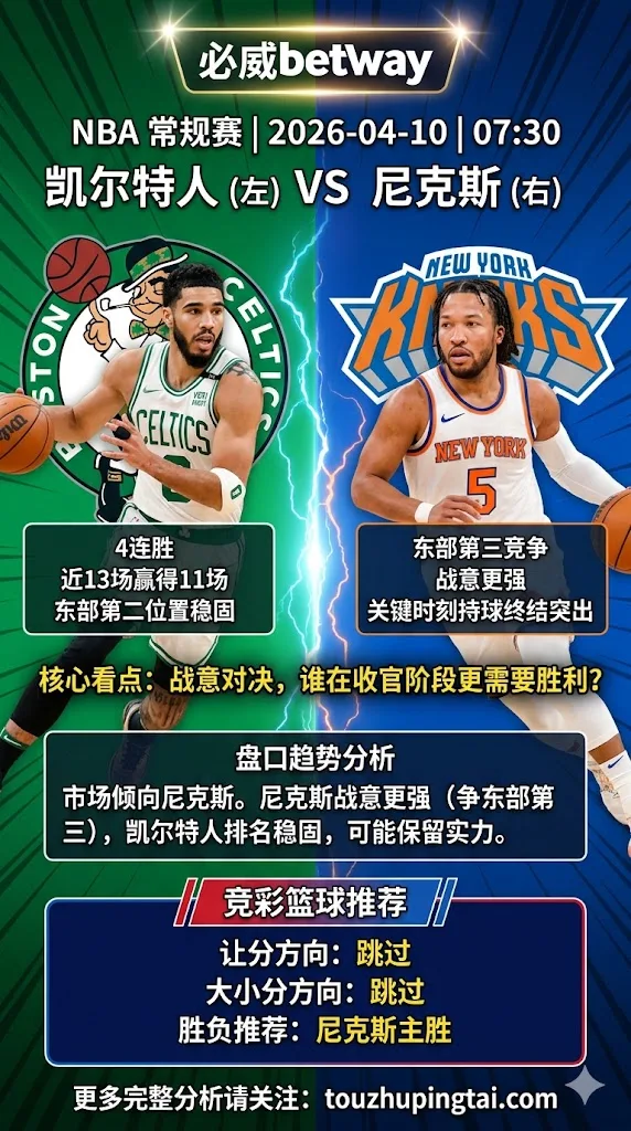 NBA常规赛 凯尔特人 vs 尼克斯 比赛重要性与收官策略更偏向尼克斯