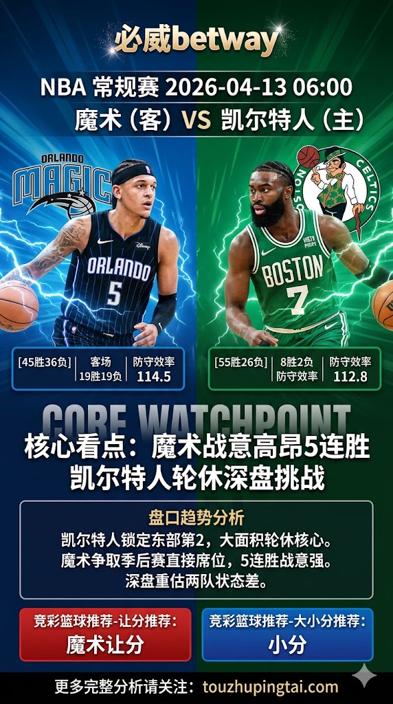 NBA常规赛 魔术 vs 凯尔特人 魔术让分方向更顺势