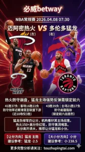 NBA常规赛 热火 vs 猛龙 猛龙主场强势而热火防守存疑 盘口倾向主队更胜一筹