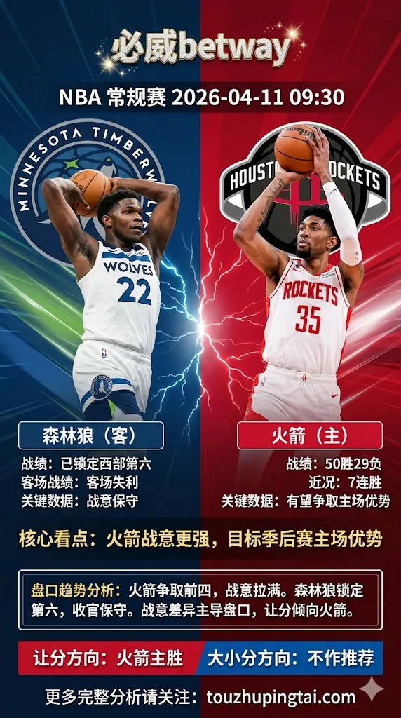 NBA常规赛 森林狼 vs 火箭 火箭战意与轮换预期更占上风