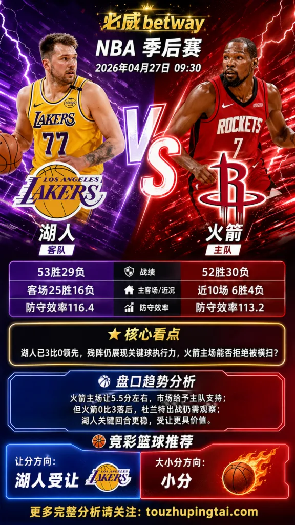 NBA季后赛 湖人 vs 火箭 湖人受让更具抗压价值
