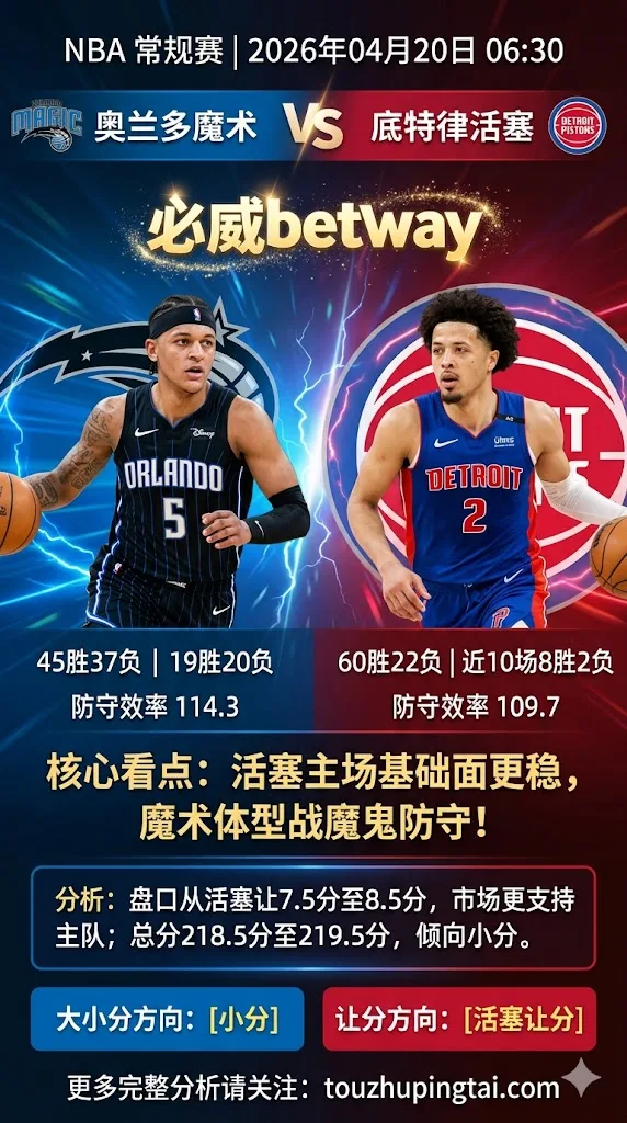 NBA季后赛 活塞 vs 魔术 活塞主场基础面更稳但总分节奏偏谨慎