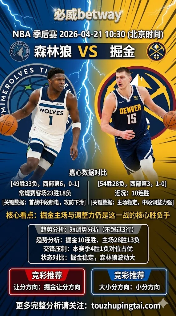 NBA季后赛 森林狼 vs 掘金 掘金主场与调整力仍是这一战的核心胜负手