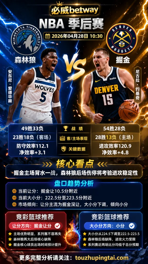 NBA季后赛 森林狼 vs 掘金 掘金主场背水一战，森林狼伤停压力决定盘口上限