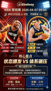 NBA 开拓者 vs 掘金 掘金连胜状态火热但盘口防范穿盘风险