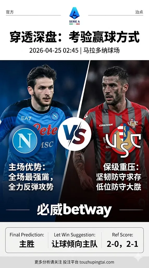 意甲前瞻 那不勒斯 VS 克雷莫纳：实力差距明显，深盘之下更考验赢球方式