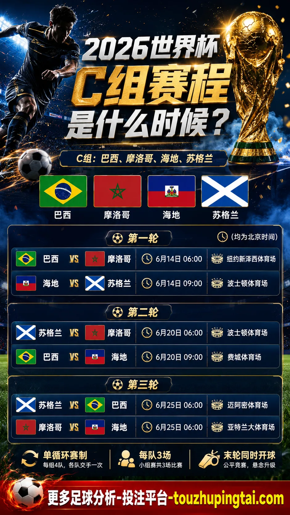 2026世界杯C组赛程哪天开赛？
