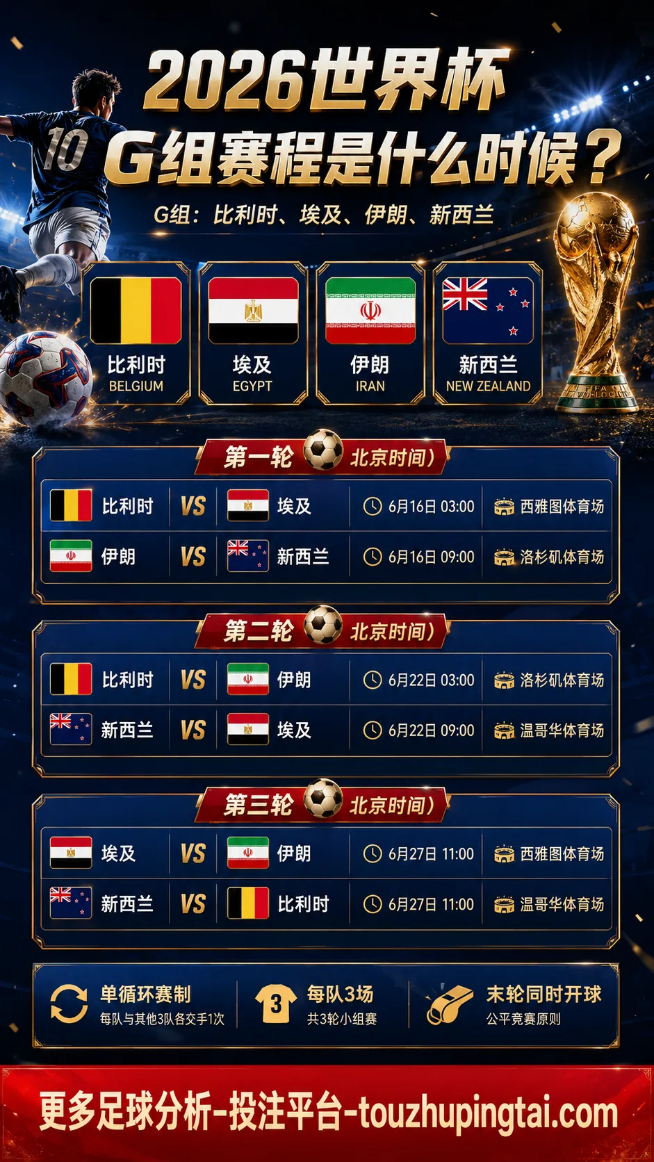 2026世界杯G组赛程哪天开始？