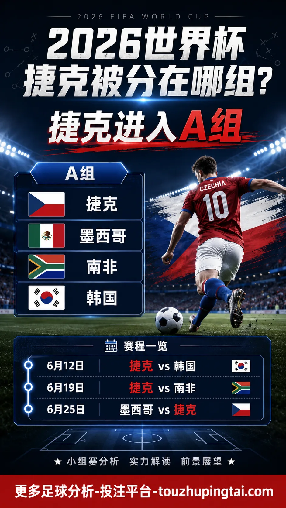 2026世界杯捷克被分在哪组？