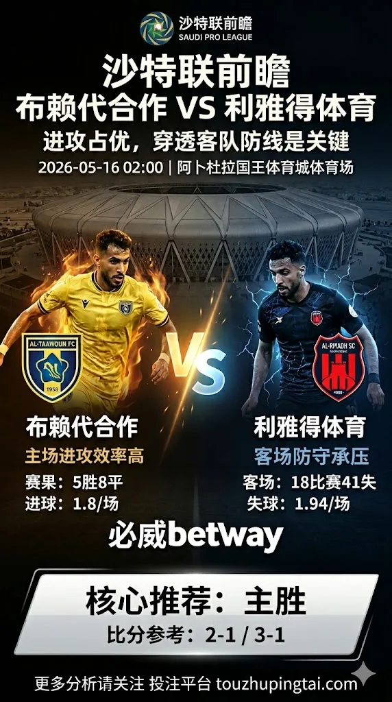 沙特联前瞻 布赖代合作 VS 利雅得体育：主队进攻占优，穿透客队防线是关键