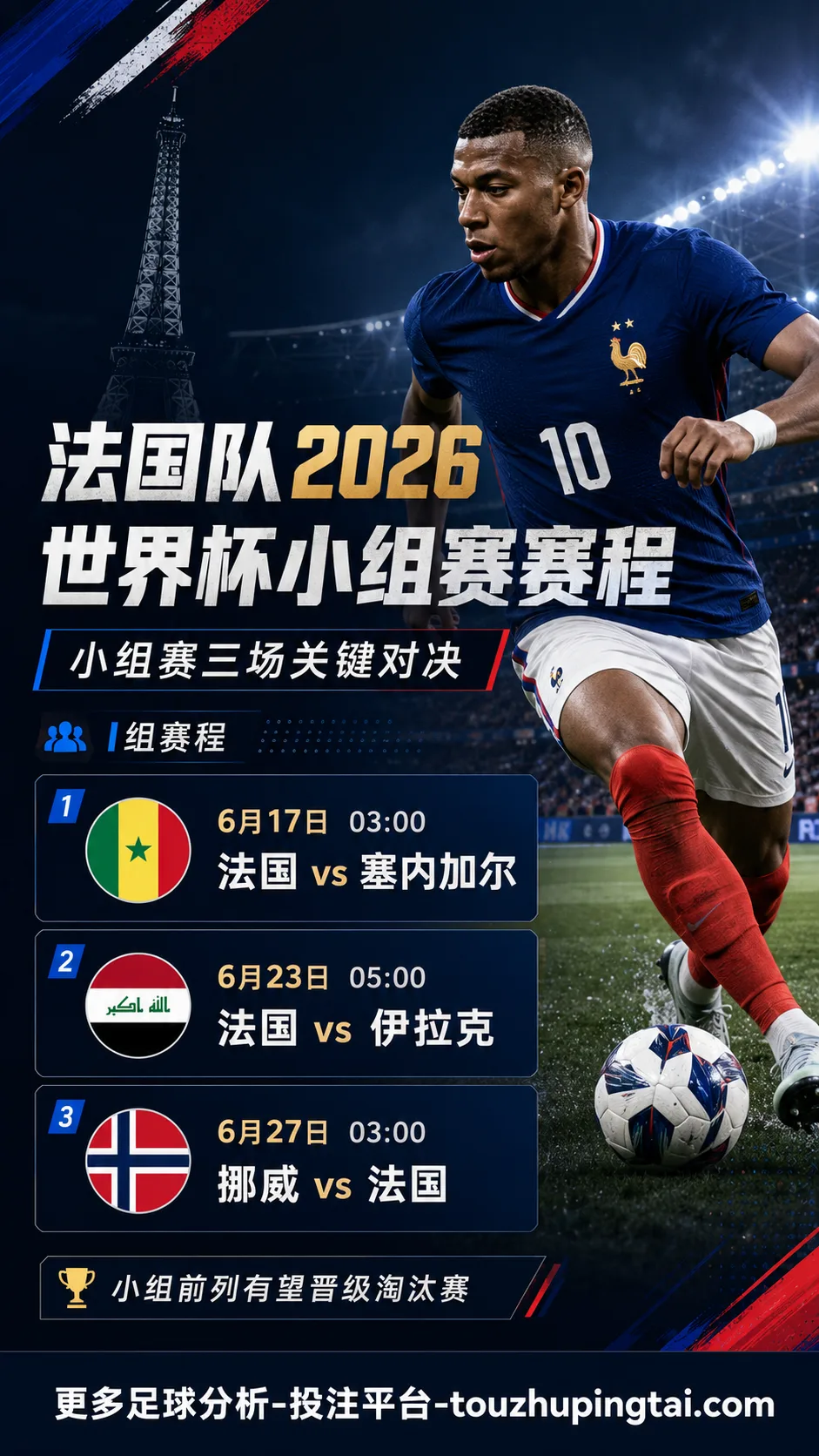 法国队2026世界杯小组赛哪天踢？